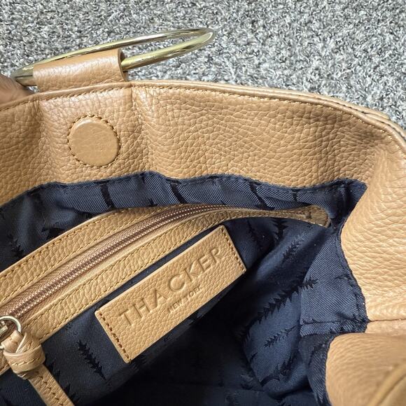 Thacker NY Camel Brown Leather O Ring Satchel Handbag Chain Strap Crossbody - Picture 8 of 9